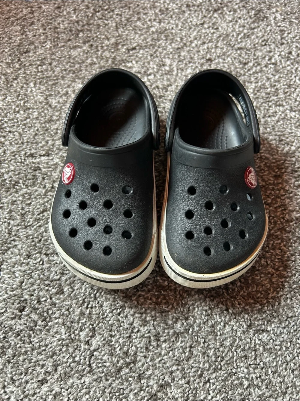 CROCS Kids Black and White Classic Clog with Red Logo